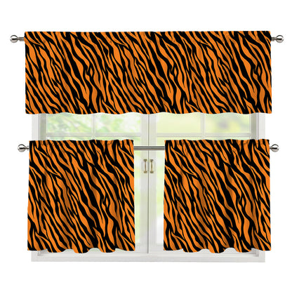 Orange And Black Tiger Stripe Print 3 Piece Kitchen Curtains