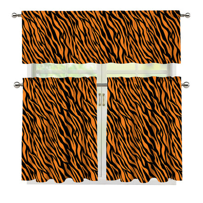 Orange And Black Tiger Stripe Print 3 Piece Kitchen Curtains