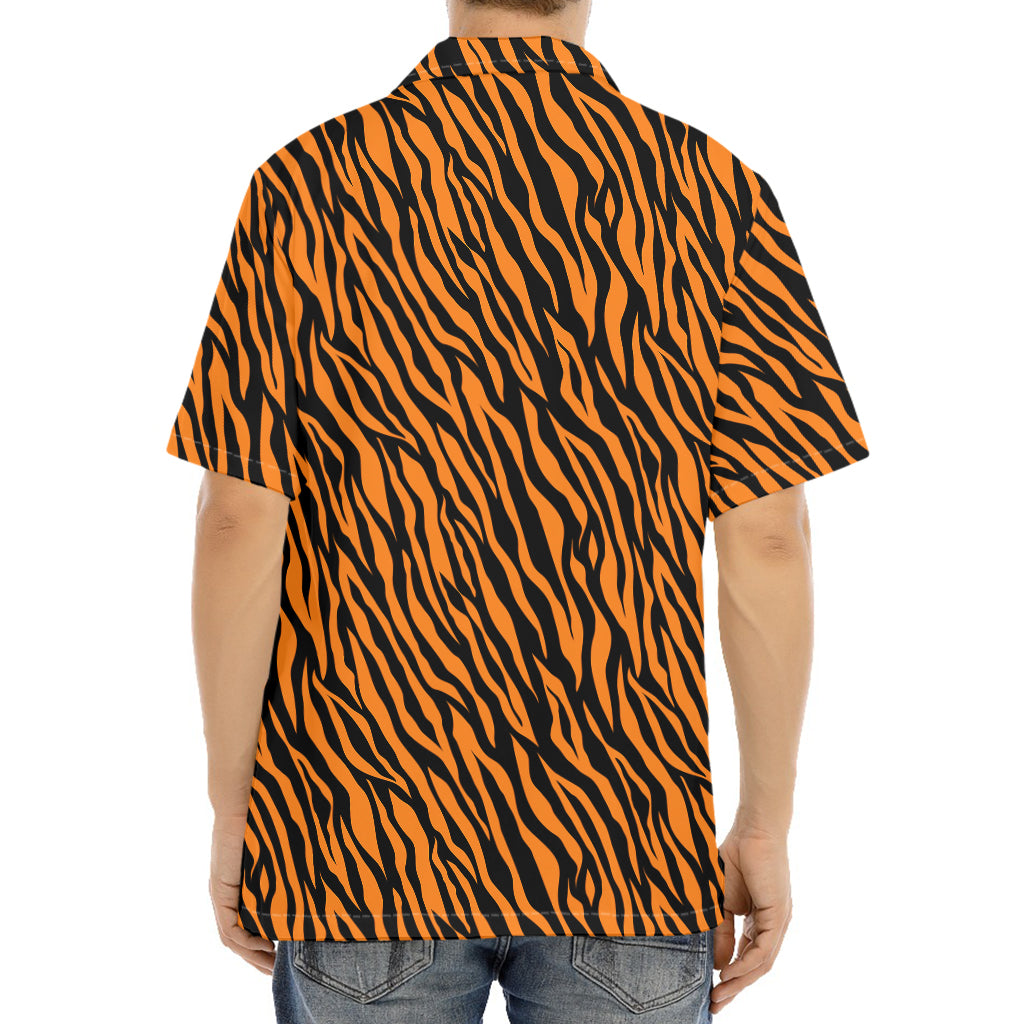 Orange And Black Tiger Stripe Print Aloha Shirt