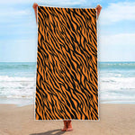 Orange And Black Tiger Stripe Print Beach Towel