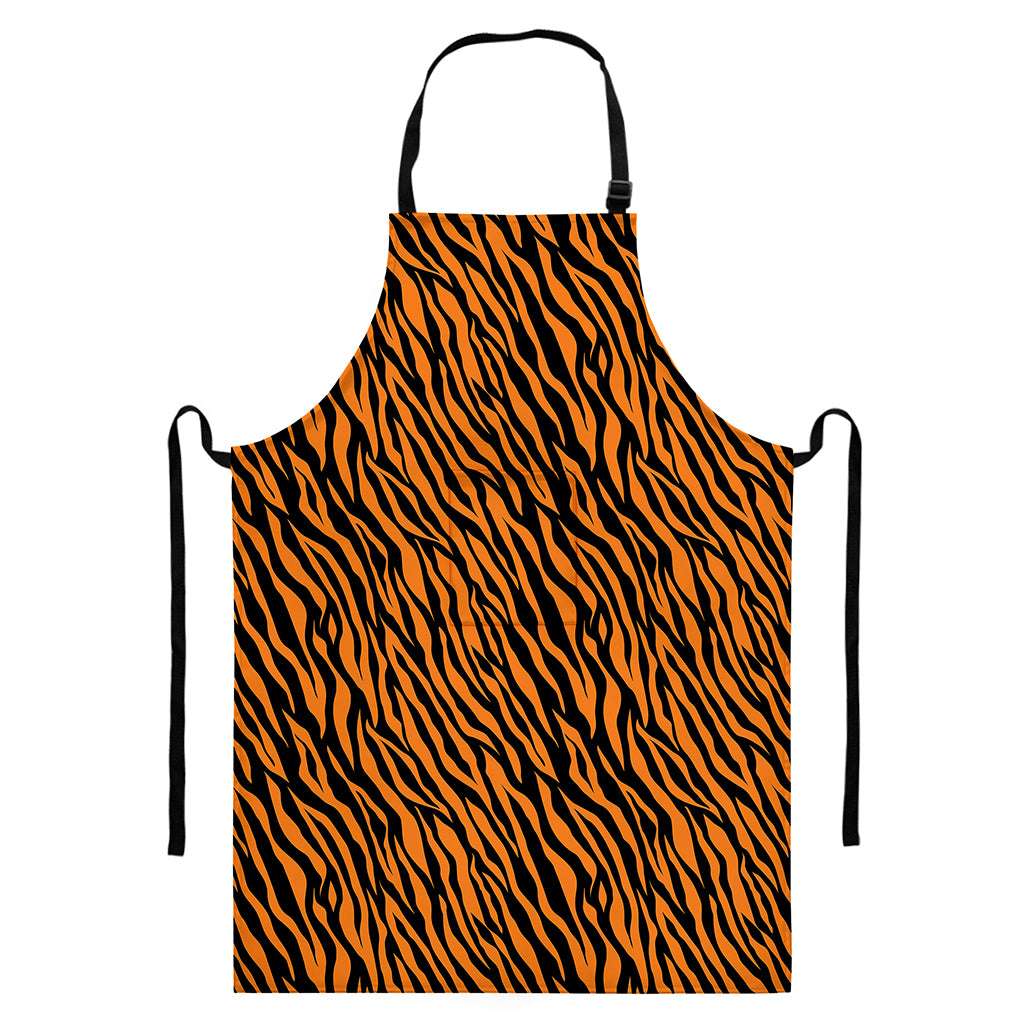 Orange And Black Tiger Stripe Print Bib Apron With Pocket