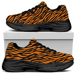 Orange And Black Tiger Stripe Print Black Chunky Shoes