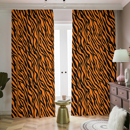 Orange And Black Tiger Stripe Print Blackout Pencil Pleat Curtains