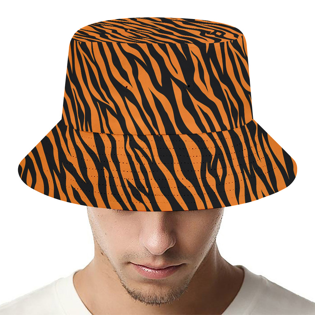 Orange And Black Tiger Stripe Print Bucket Hat