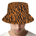 Orange And Black Tiger Stripe Print Bucket Hat