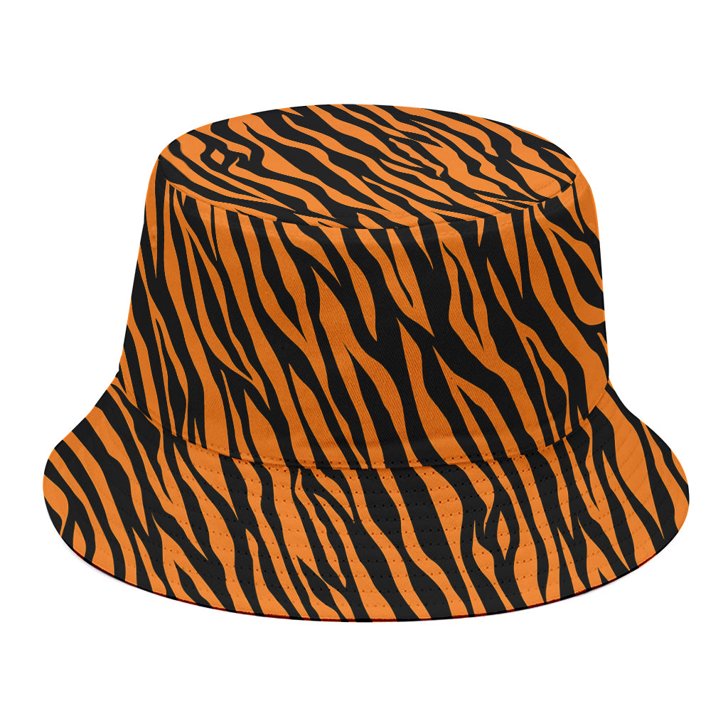 Orange And Black Tiger Stripe Print Bucket Hat
