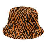 Orange And Black Tiger Stripe Print Bucket Hat