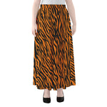 Orange And Black Tiger Stripe Print Chiffon Maxi Skirt