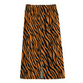 Orange And Black Tiger Stripe Print Cotton Front Slit Maxi Skirt