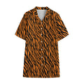 Orange And Black Tiger Stripe Print Cotton Hawaiian Shirt