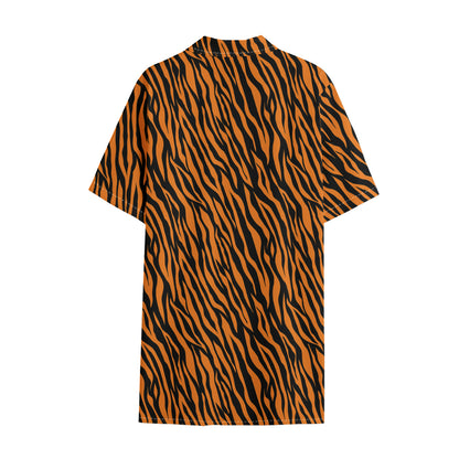 Orange And Black Tiger Stripe Print Cotton Hawaiian Shirt