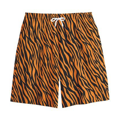 Orange And Black Tiger Stripe Print Cotton Shorts