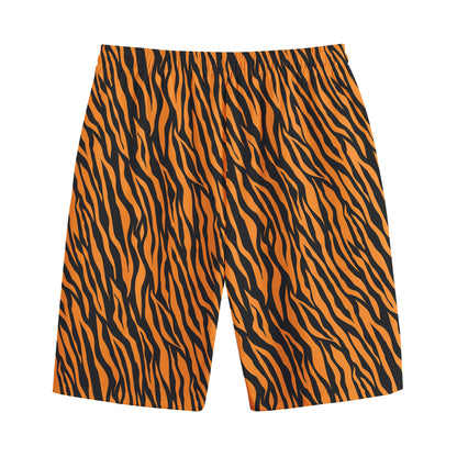 Orange And Black Tiger Stripe Print Cotton Shorts