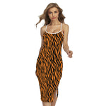 Orange And Black Tiger Stripe Print Cross Back Cami Dress
