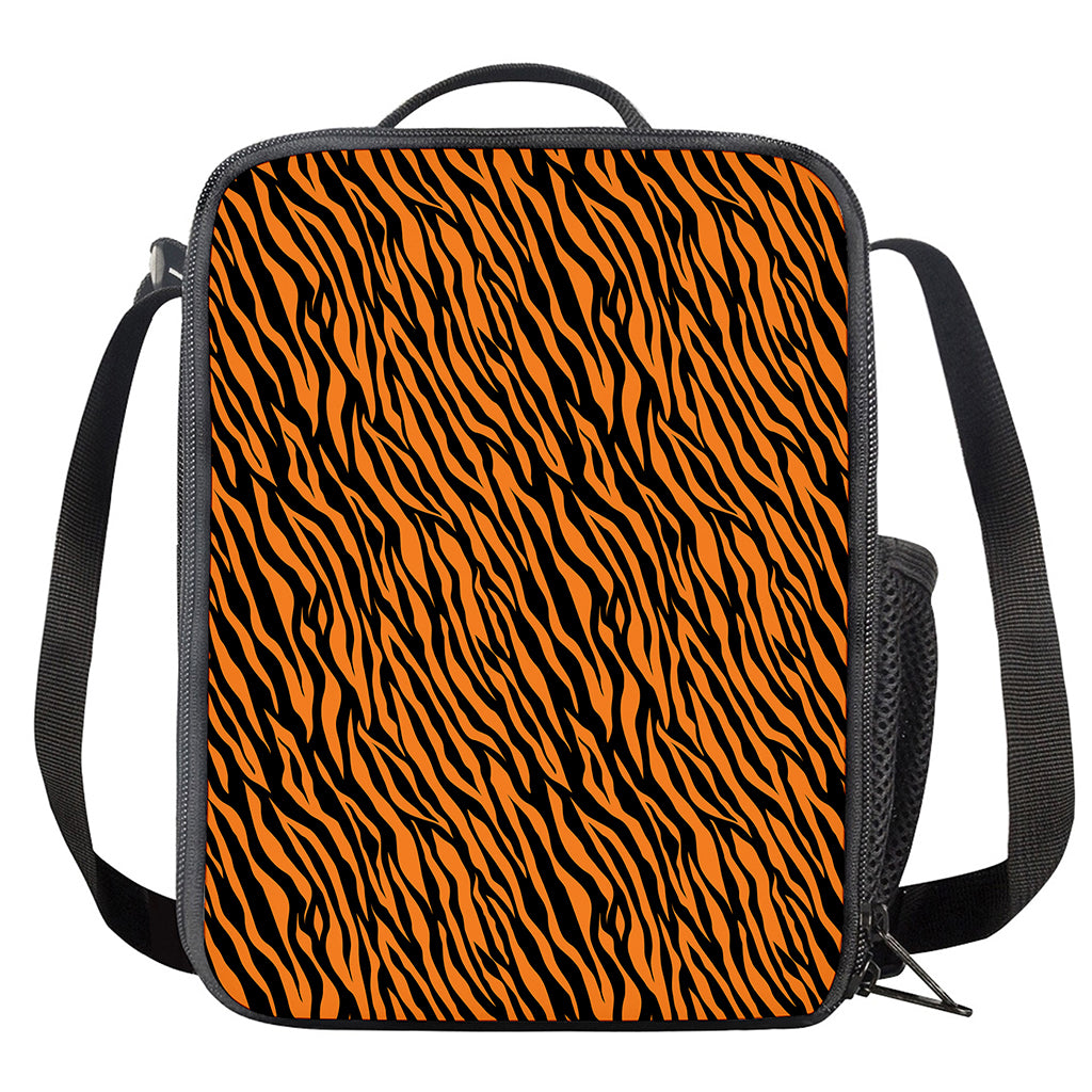 Orange And Black Tiger Stripe Print Crossbody Lunch Bag