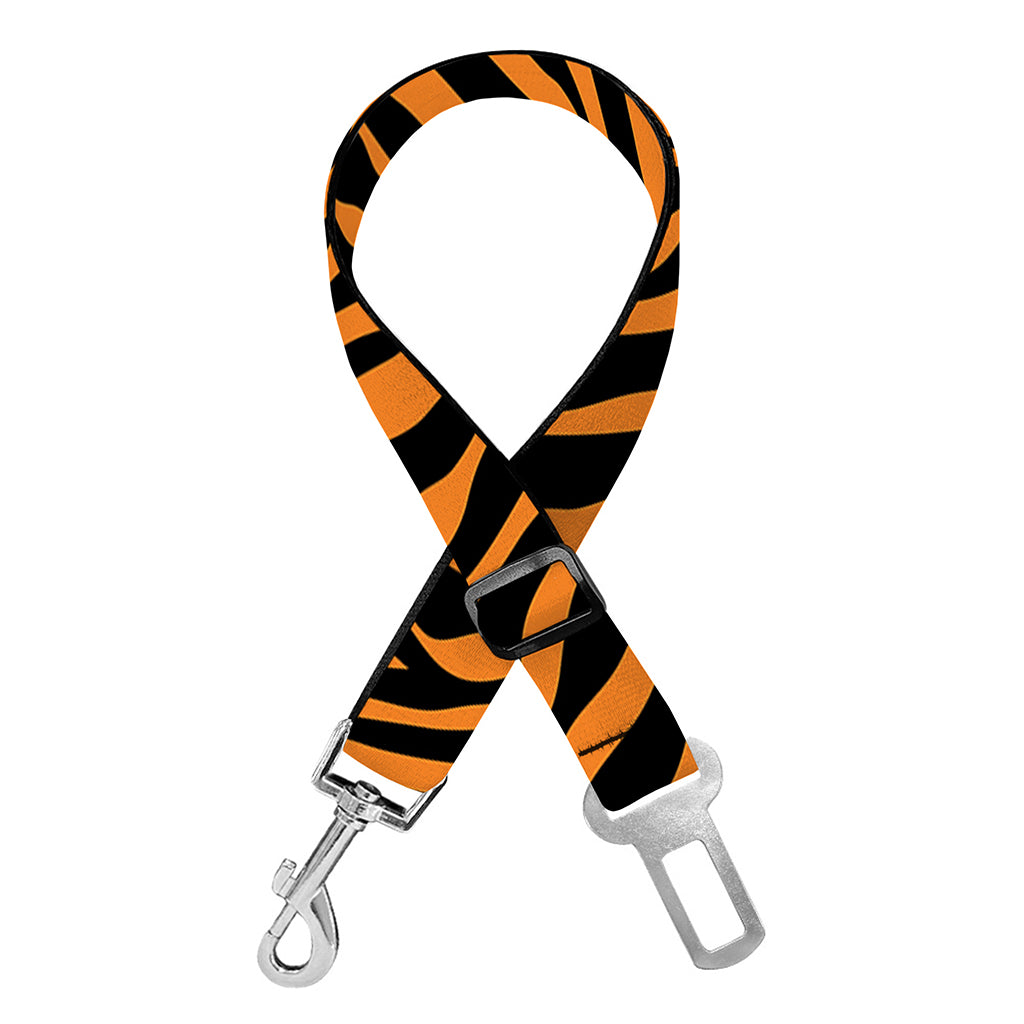 Orange And Black Tiger Stripe Print Dog Seat Belt
