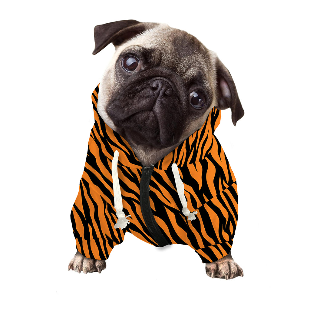 Orange And Black Tiger Stripe Print Dog Zip Up Hoodie