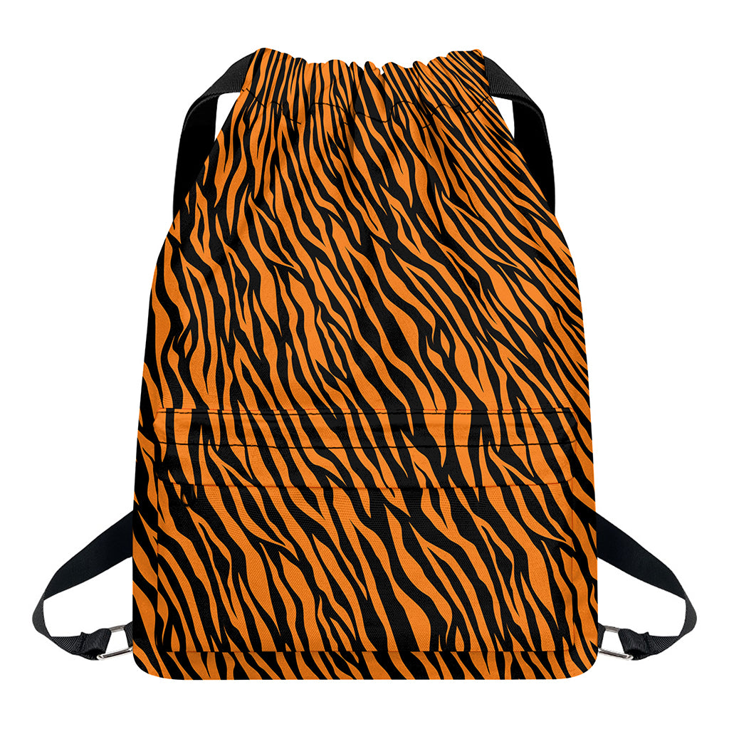 Orange And Black Tiger Stripe Print Drawstring Backpack