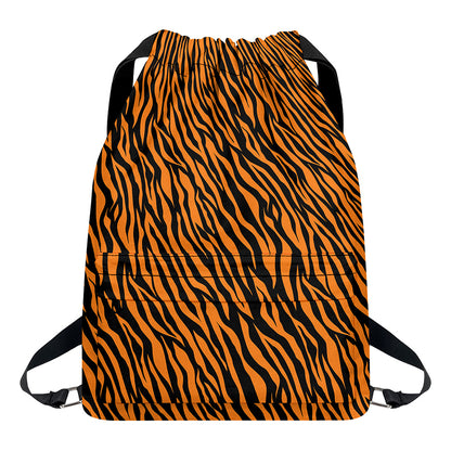 Orange And Black Tiger Stripe Print Drawstring Backpack