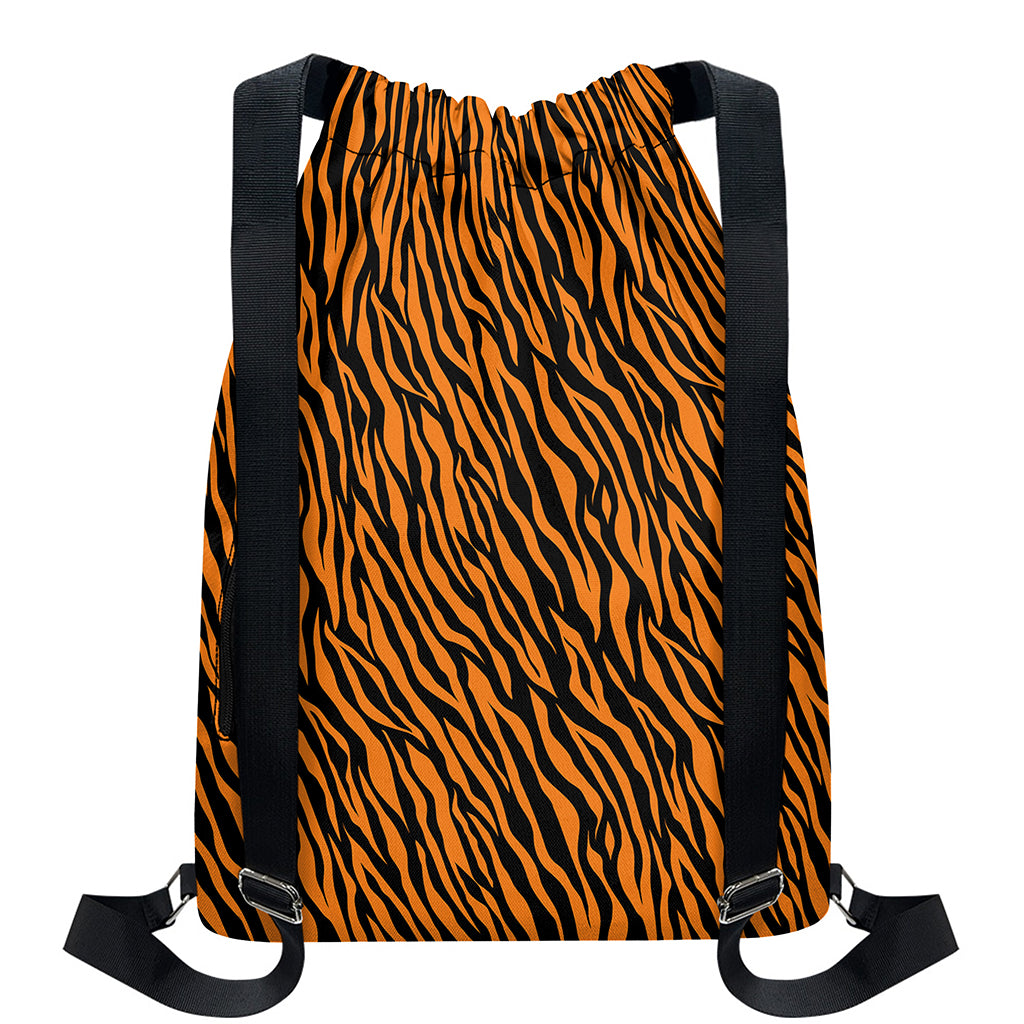 Orange And Black Tiger Stripe Print Drawstring Backpack