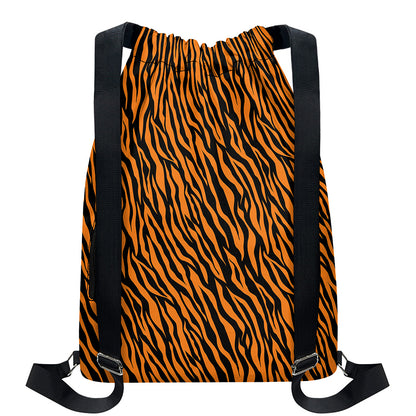 Orange And Black Tiger Stripe Print Drawstring Backpack