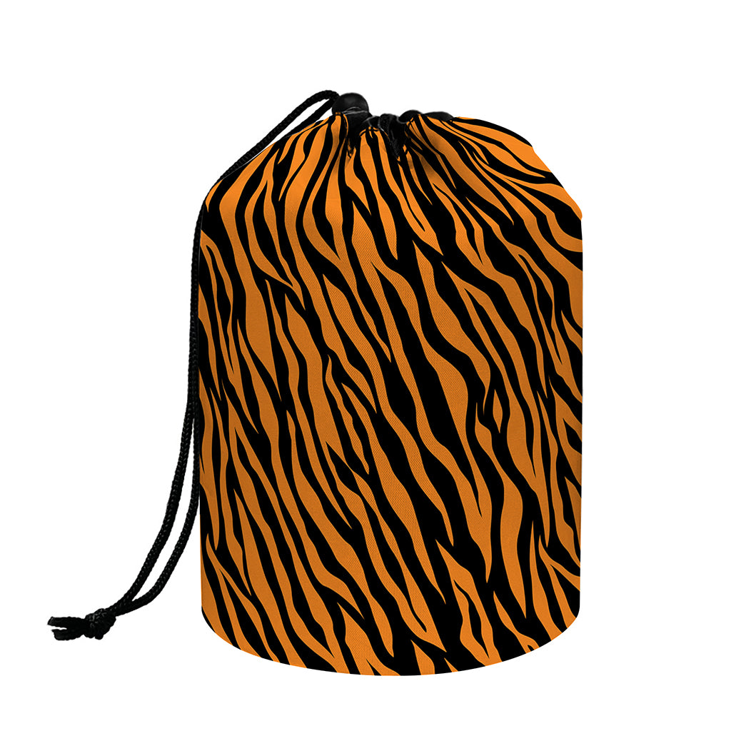 Orange And Black Tiger Stripe Print Drawstring Makeup Bag
