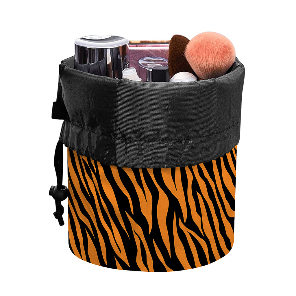 Orange And Black Tiger Stripe Print Drawstring Makeup Bag