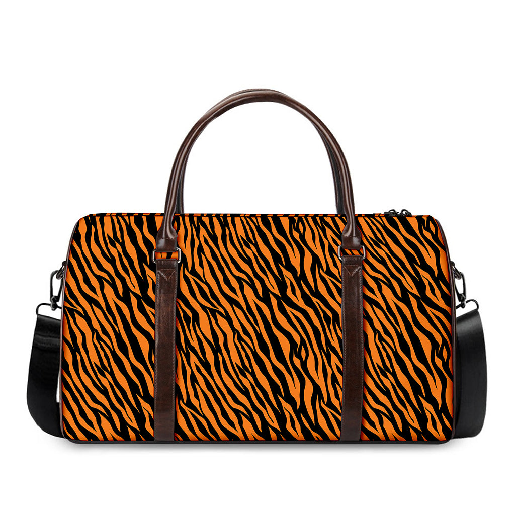 Orange And Black Tiger Stripe Print Duffle Bag
