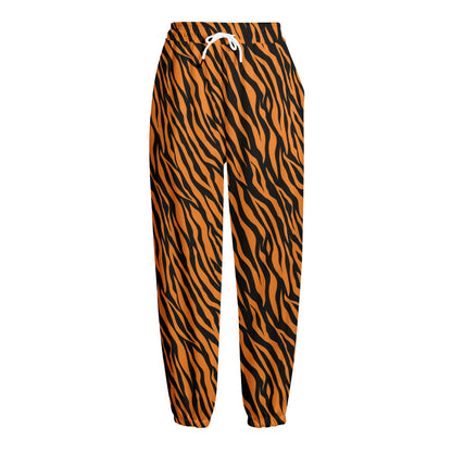 Orange And Black Tiger Stripe Print Fleece Lined Knit Pants