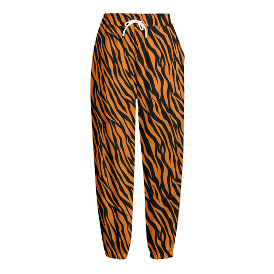 Orange And Black Tiger Stripe Print Fleece Lined Knit Pants