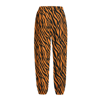 Orange And Black Tiger Stripe Print Fleece Lined Knit Pants