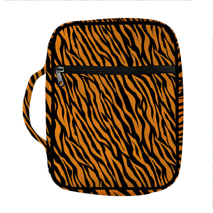 Orange And Black Tiger Stripe Print Front Pocket Bible Bag