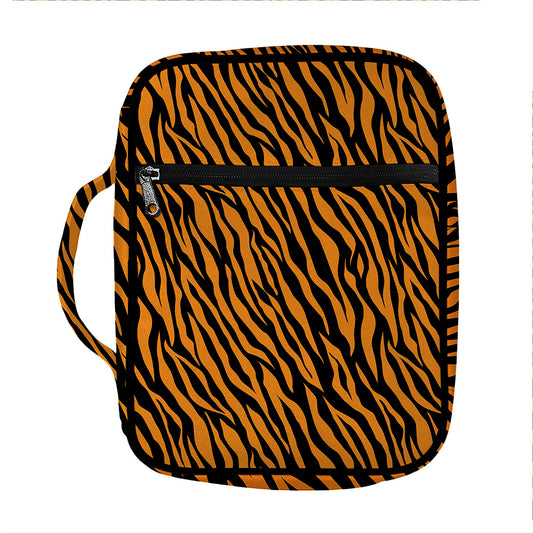 Orange And Black Tiger Stripe Print Front Pocket Bible Bag