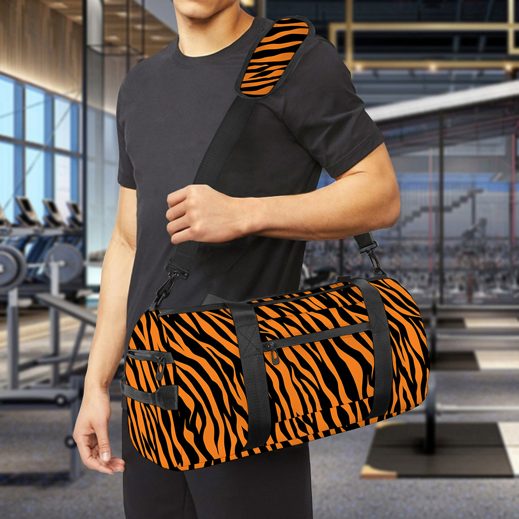 Orange And Black Tiger Stripe Print Gym Bag