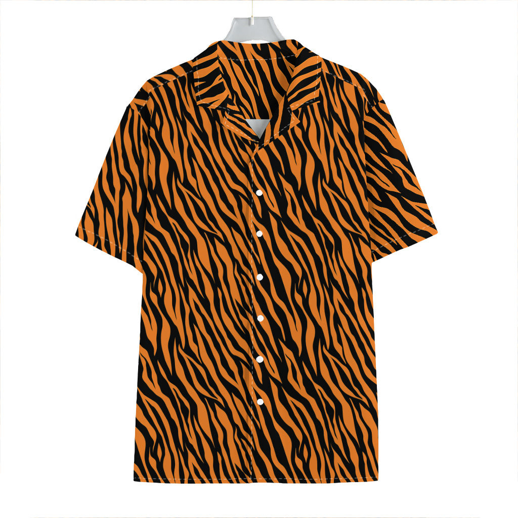 Orange And Black Tiger Stripe Print Hawaiian Shirt