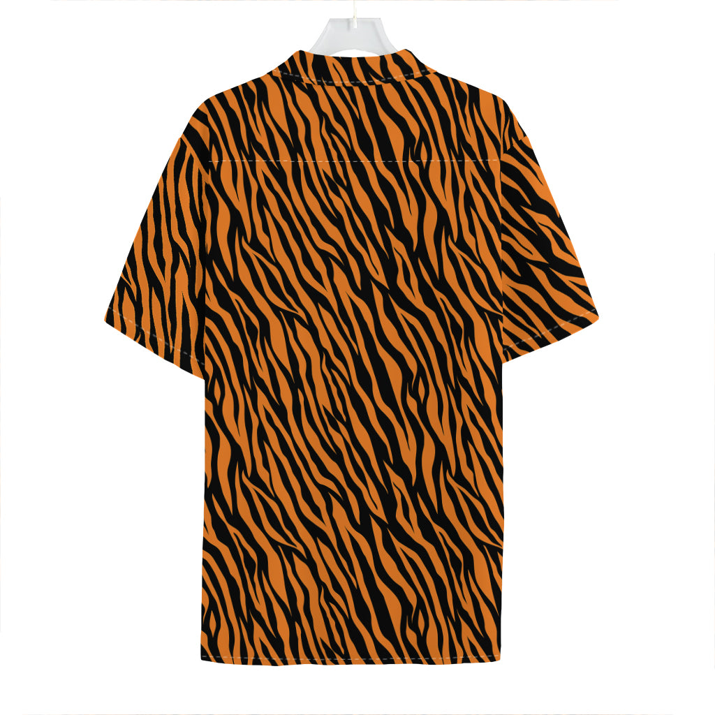 Orange And Black Tiger Stripe Print Hawaiian Shirt