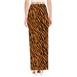 Orange And Black Tiger Stripe Print High Slit Maxi Skirt