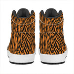 Orange And Black Tiger Stripe Print High Top Leather Sneakers