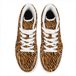 Orange And Black Tiger Stripe Print High Top Leather Sneakers