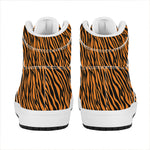 Orange And Black Tiger Stripe Print High Top Leather Sneakers