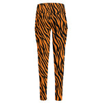 Orange And Black Tiger Stripe Print High-Waisted Pocket Leggings