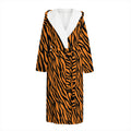 Orange And Black Tiger Stripe Print Hooded Bathrobe