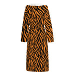 Orange And Black Tiger Stripe Print Hooded Bathrobe
