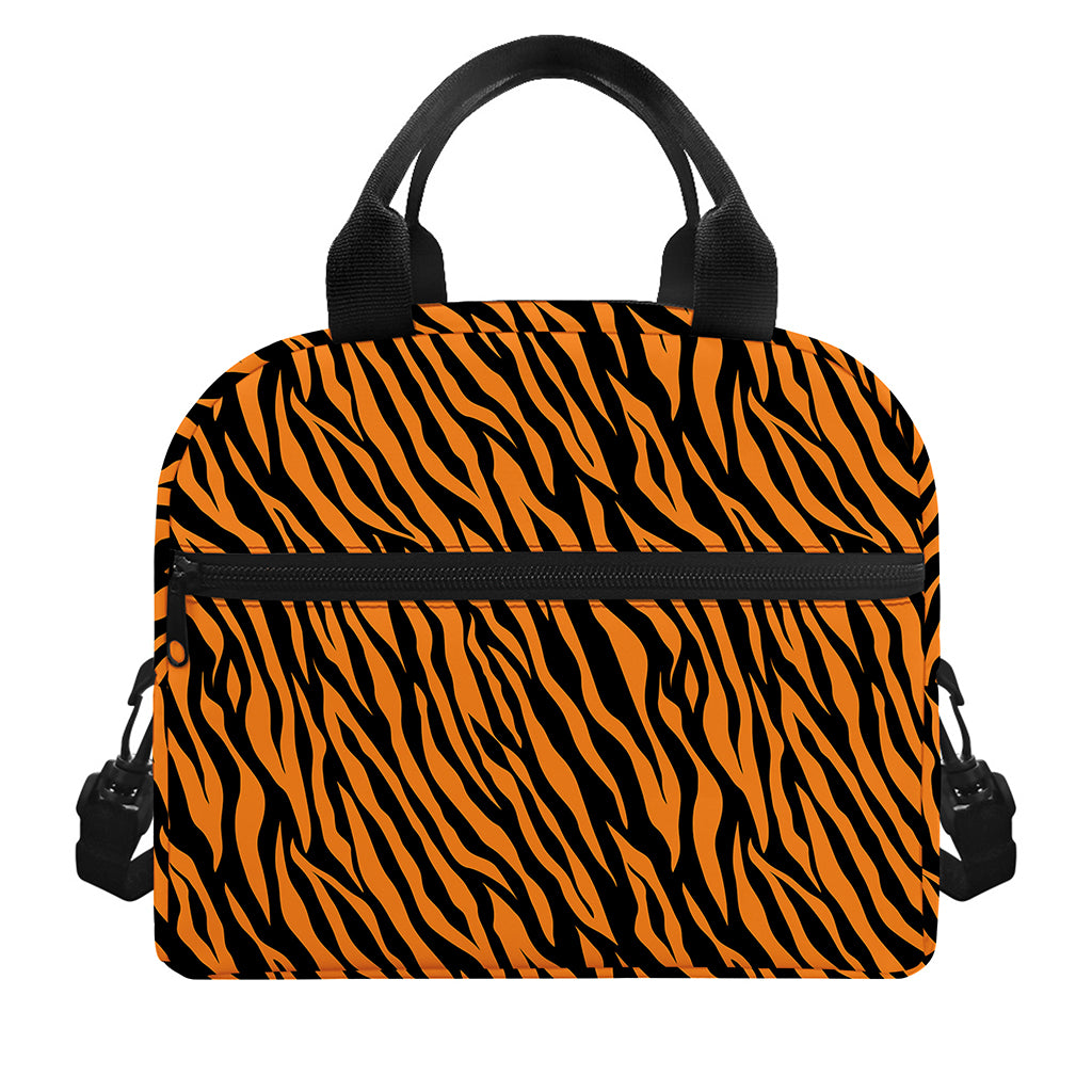 Orange And Black Tiger Stripe Print Insulated Lunch Bag