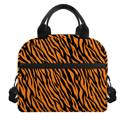 Orange And Black Tiger Stripe Print Insulated Lunch Bag