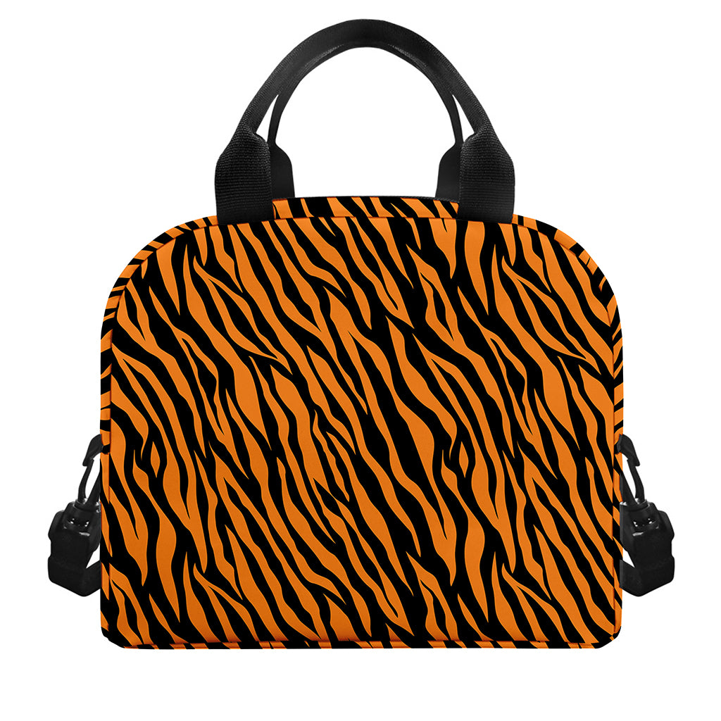 Orange And Black Tiger Stripe Print Insulated Lunch Bag