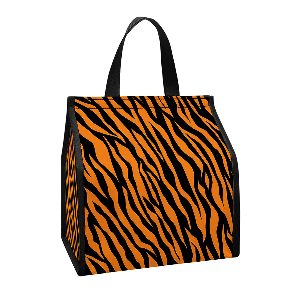 Orange And Black Tiger Stripe Print Insulated Lunch Tote