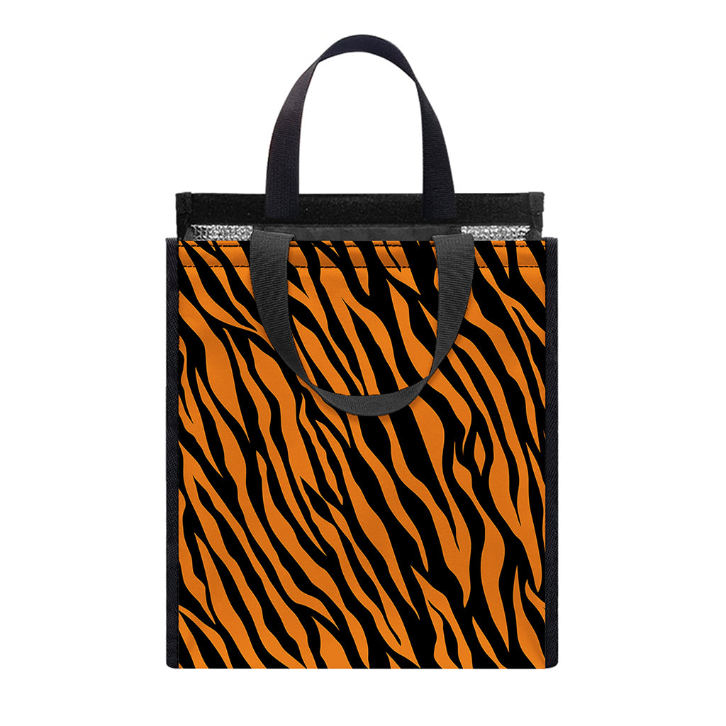 Orange And Black Tiger Stripe Print Insulated Lunch Tote