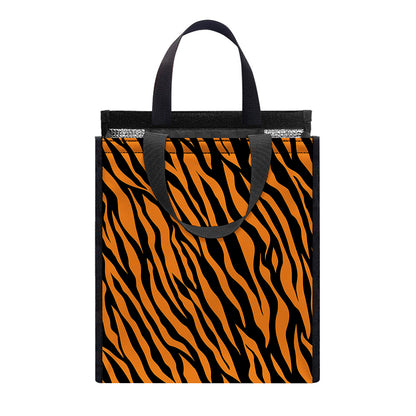 Orange And Black Tiger Stripe Print Insulated Lunch Tote