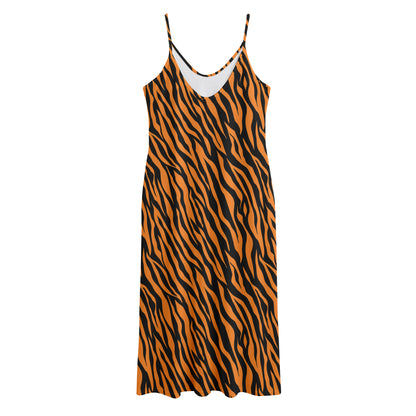 Orange And Black Tiger Stripe Print Jersey Midi Cami Dress